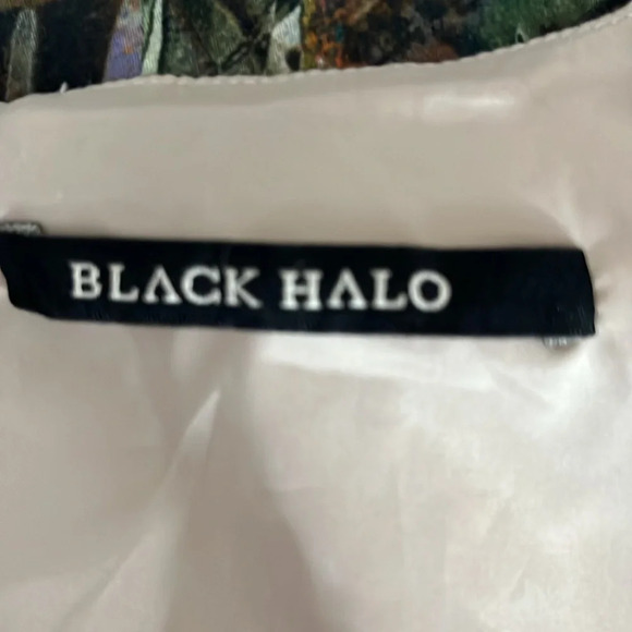 Black Halo Square Neckline Fitted Sleeveless Botanical Print Dress - Size 4 - Picture 5 of 7